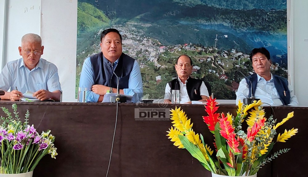 Deputy Commissioner and DPDB Vice Chairman W Manpai Phom chairs the monthly District Planning and Development Board meeting of Longleng District on July 7 in the present of Chairman B Bangtick Phom and Advisor for Airways and Railways A Pongshi Phom. (DIPR Photo)